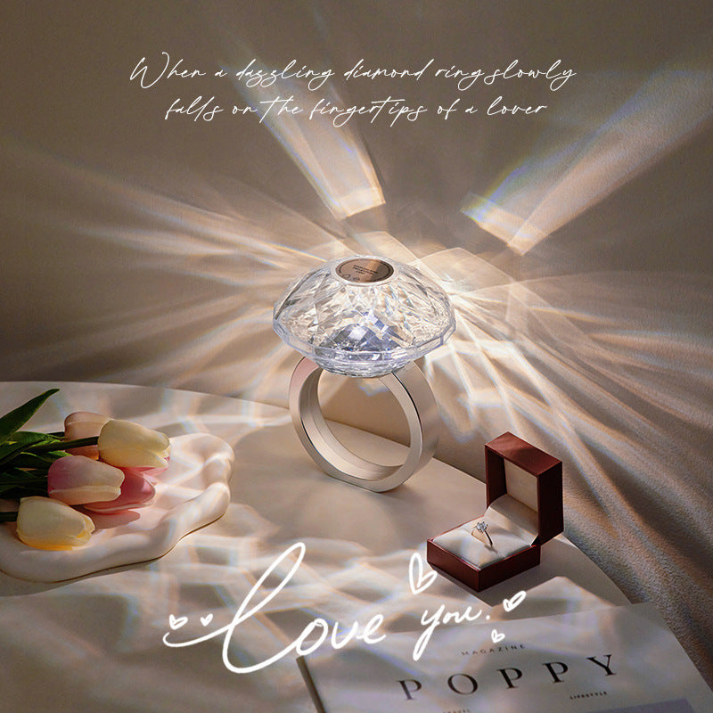 Diamond Ring Projector Lamp Decor Small Night Lamp Ambient Night Light Creative Dimmable Home Bedroom Decoration