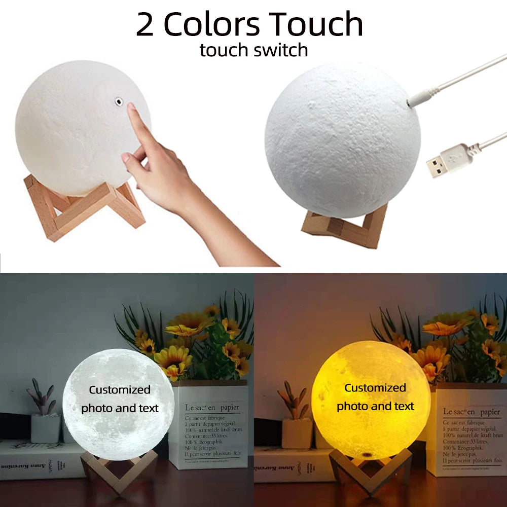 Customized 3D Printing Moon Lamp Personalized Photo Text Night Light