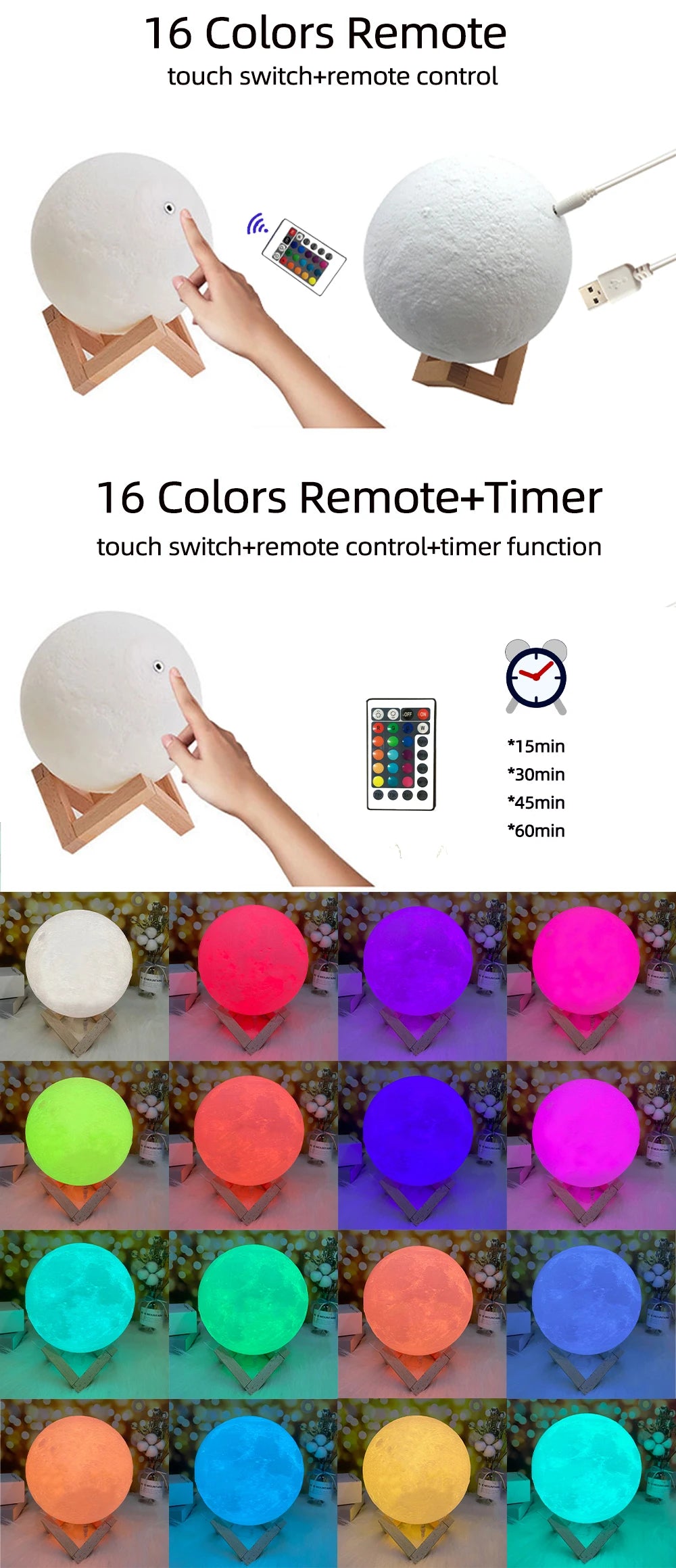 Customized 3D Printing Moon Lamp Personalized Photo Text Night Light