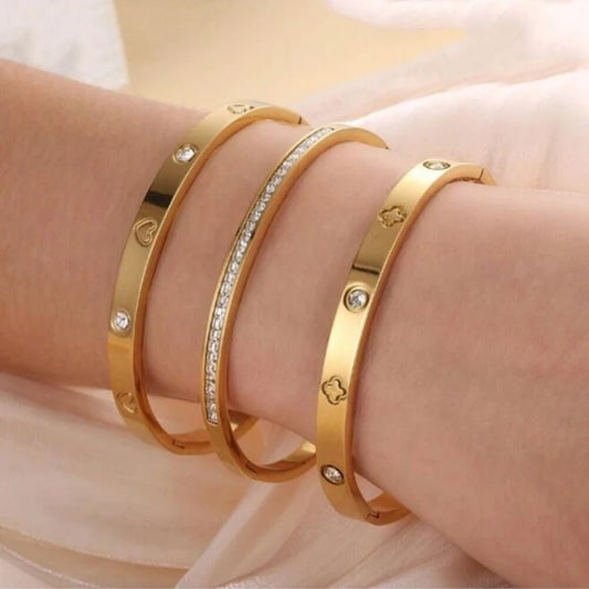 Love Four-leaf Clover Imprinted Zircon Bracelet Set Women's High Quality 18K-gold-plated Not Fading Bracelet Waterproof Jewelry