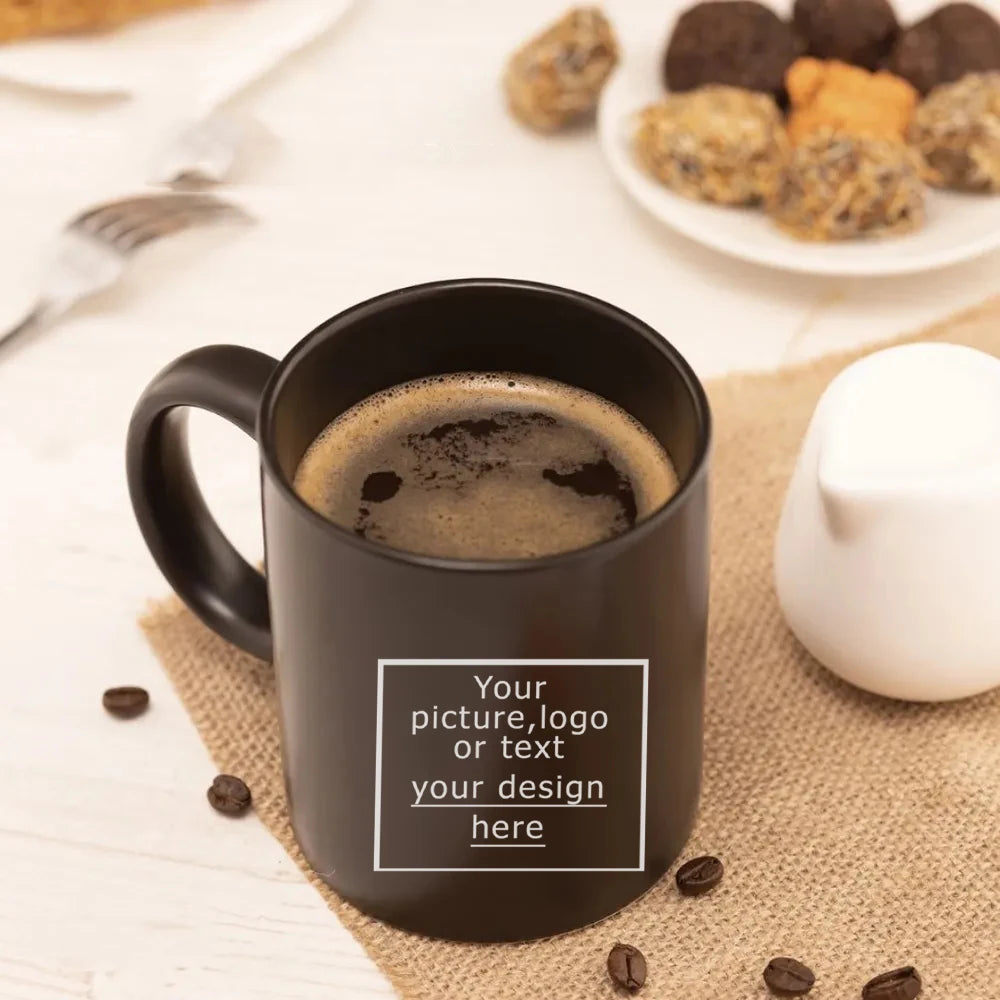 Custom Black Ceramic Mug 11oz – DIY Family Photo or Company Logo Personalized Cup