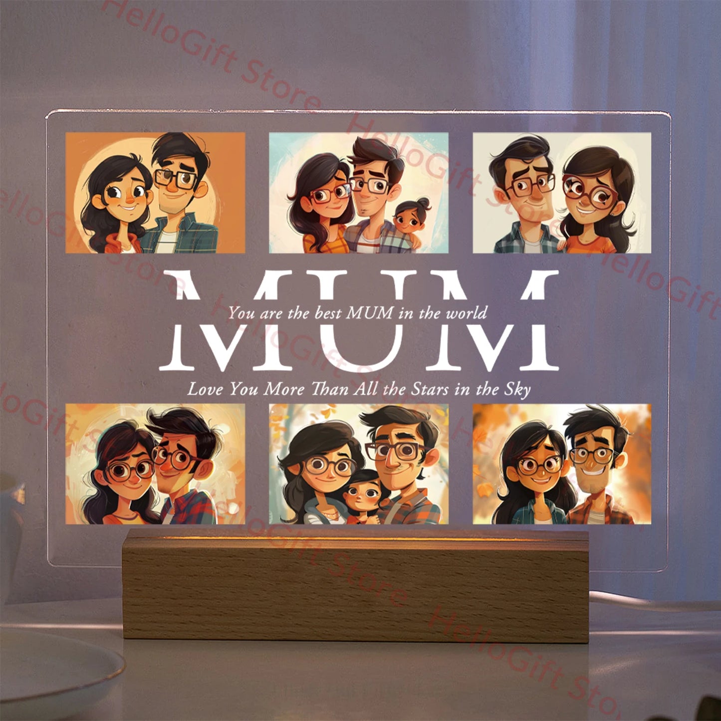 Personalized Custom Photo Text 3D Acrylic Lamp Customized Bedroom Night Light for MOM DAD LOVE Family Birthday