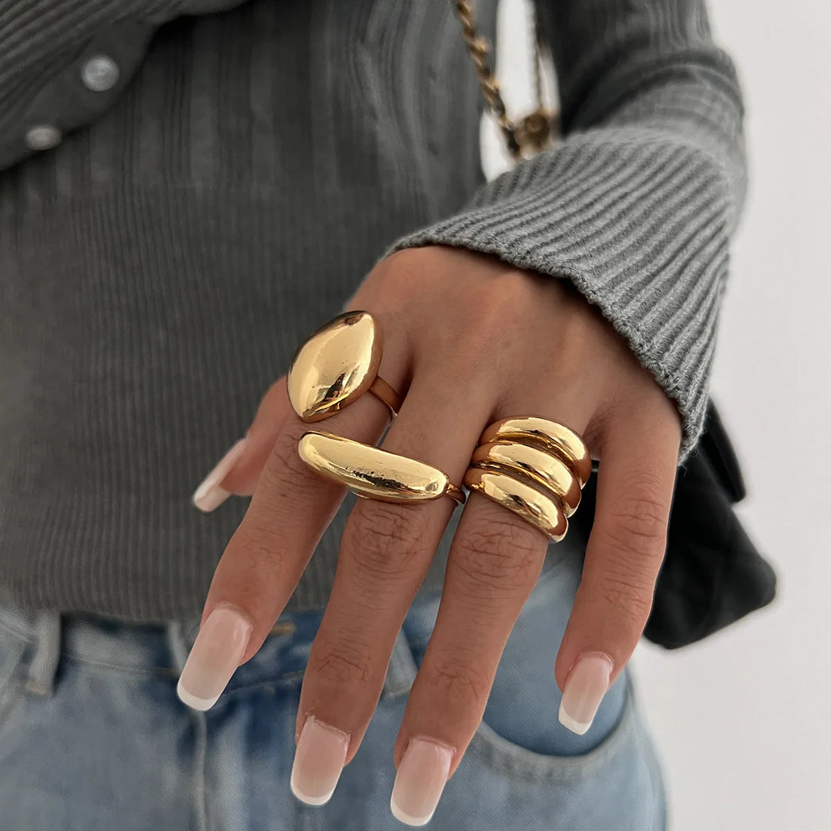 6 Style Geometric Metal Rings For Women Gold Silver Color Knuckle Joint Ring Set Jewelry