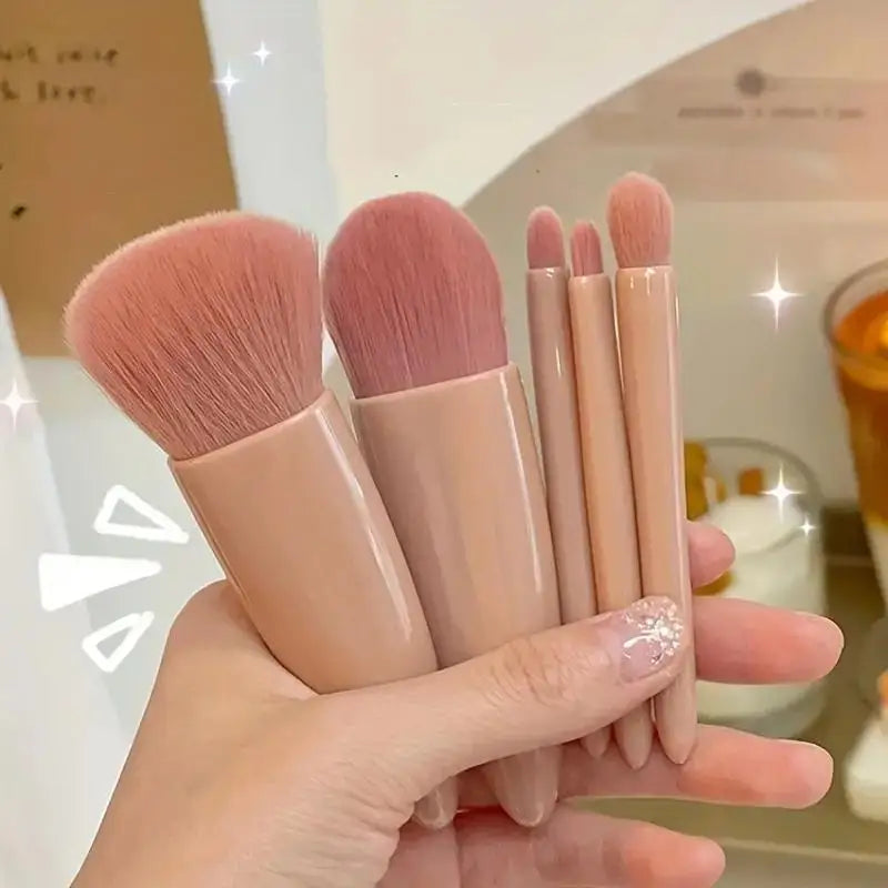 5pcs Mini Travel Makeup Brush Set with Case & Mirror – Compact & Complete