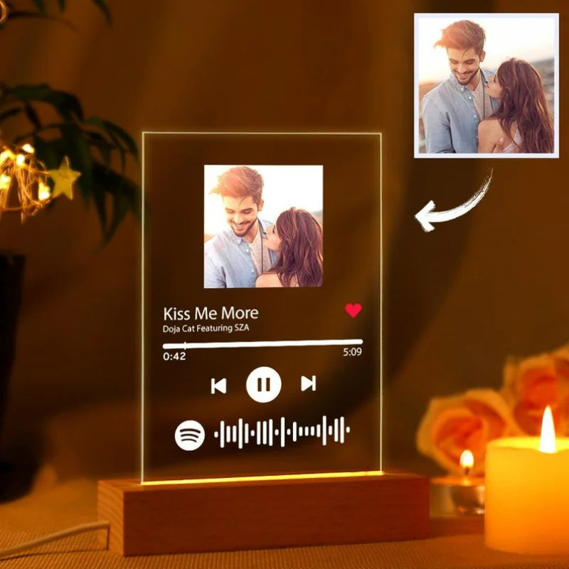 Custom Spotify Plaques with LED Light Scannable Code Photo Acrylic Music Song Album Plaques Night Light Gifts for Couples Lover