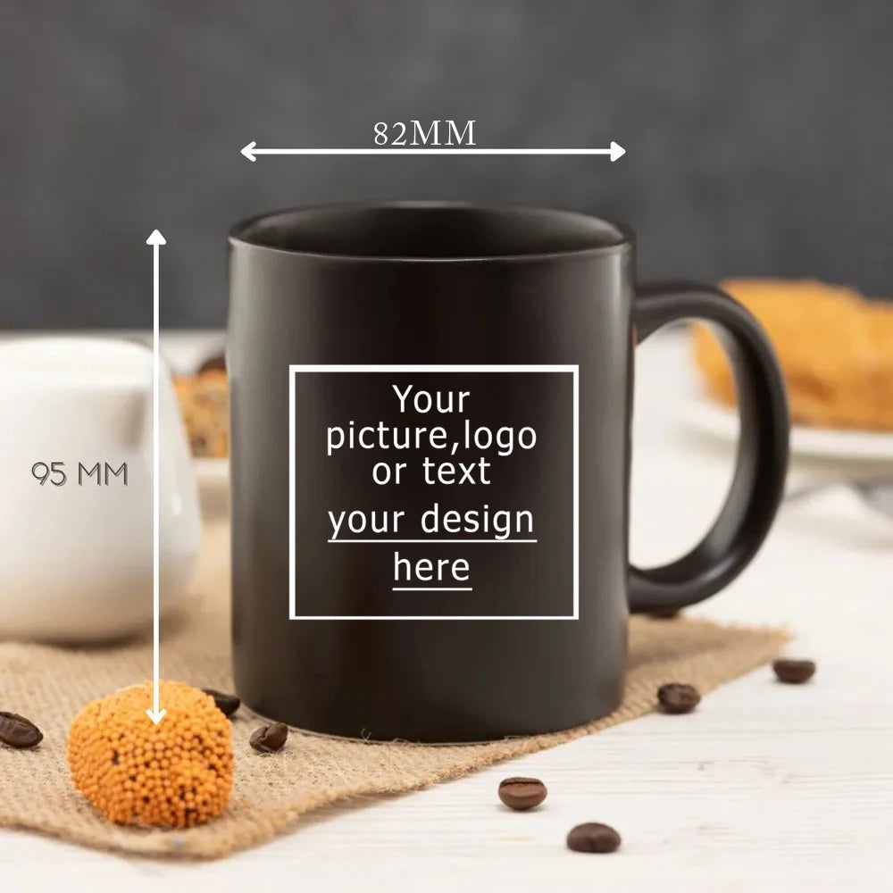 Custom Black Ceramic Mug 11oz – DIY Family Photo or Company Logo Personalized Cup