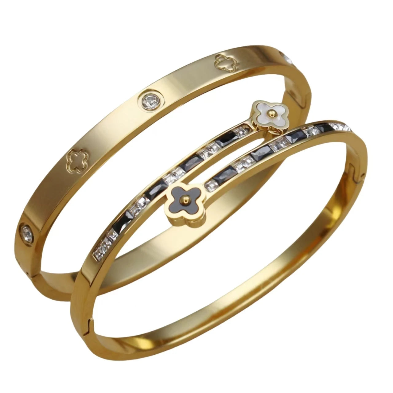 Stainless Steel Bangle Four-leaf Clover Crystal Design Stacking Bracelet Suitable For Women's Jewellery Party