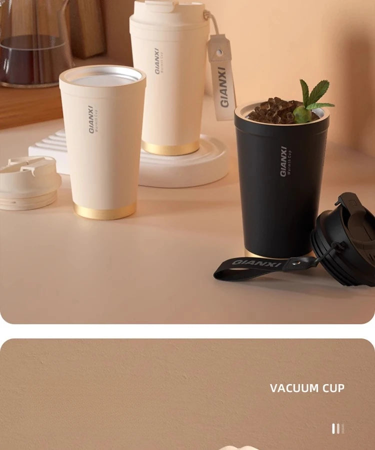 GIANXI Stainless Steel Coffee Thermos Cup Retro Woven Lanyard Portable Heavy Caliber Easy To Clean Coffee Cold Cup Coffee Cup