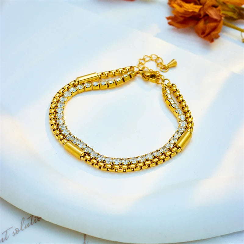White Sparkling Zircon 2in1 Chains Bracelet