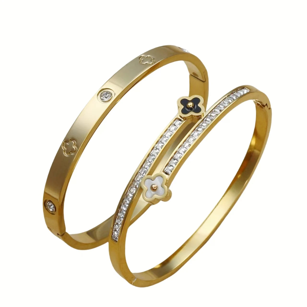 Stainless Steel Bangle Four-leaf Clover Crystal Design Stacking Bracelet Suitable For Women's Jewellery Party