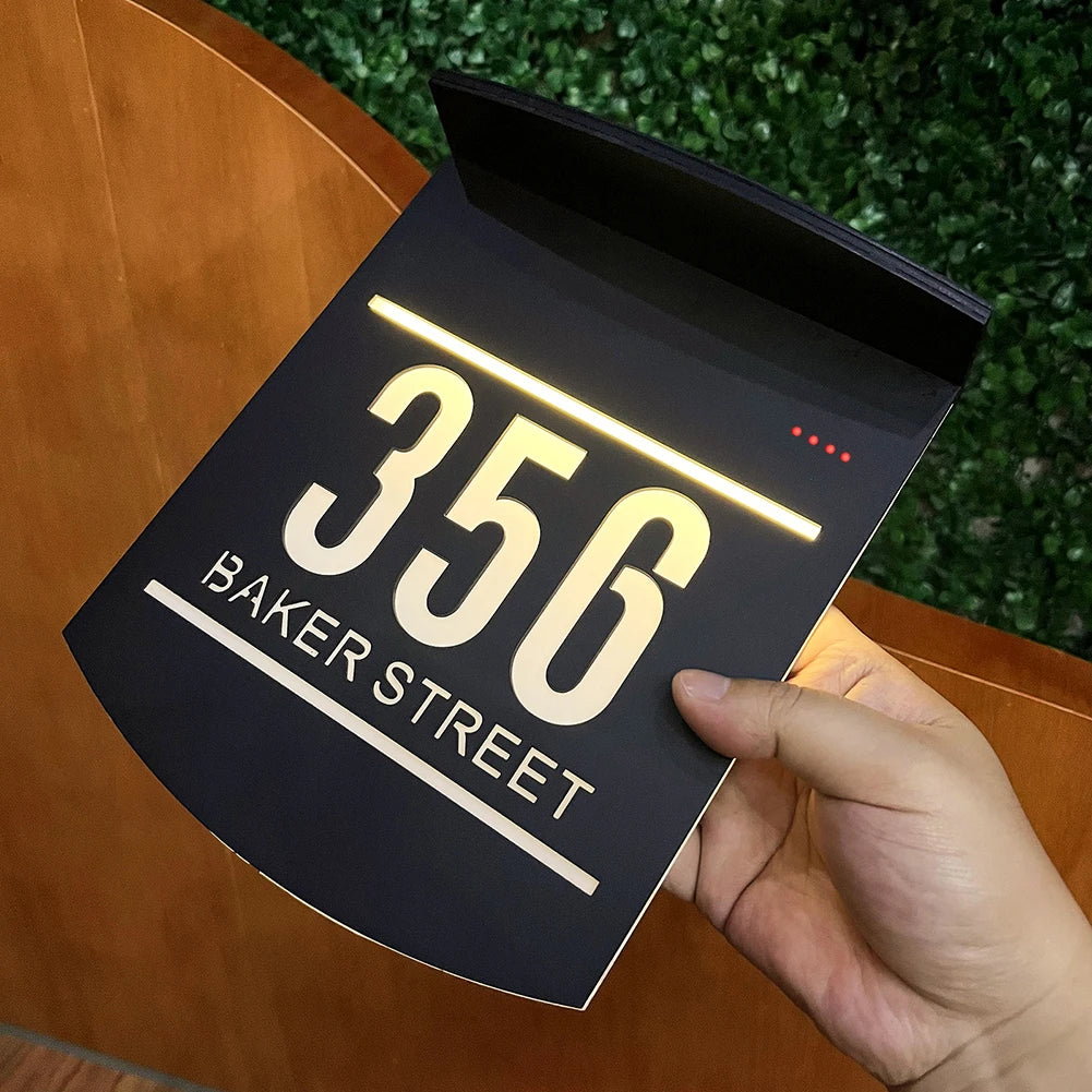 Personalized Exterior Solar House Sign Acrylic Plaque Led Customized Address Plaque Outdoor Street Name Solar House Number Sign