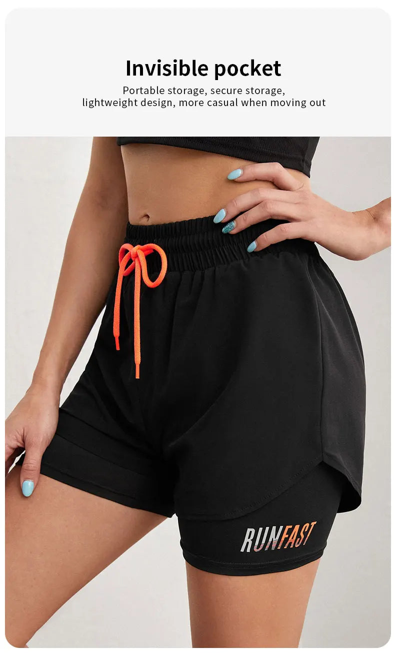 Women's High Rise Yoga Shorts With Elastic Proximity Control Running Shorts, Fake Two Pieces Pants