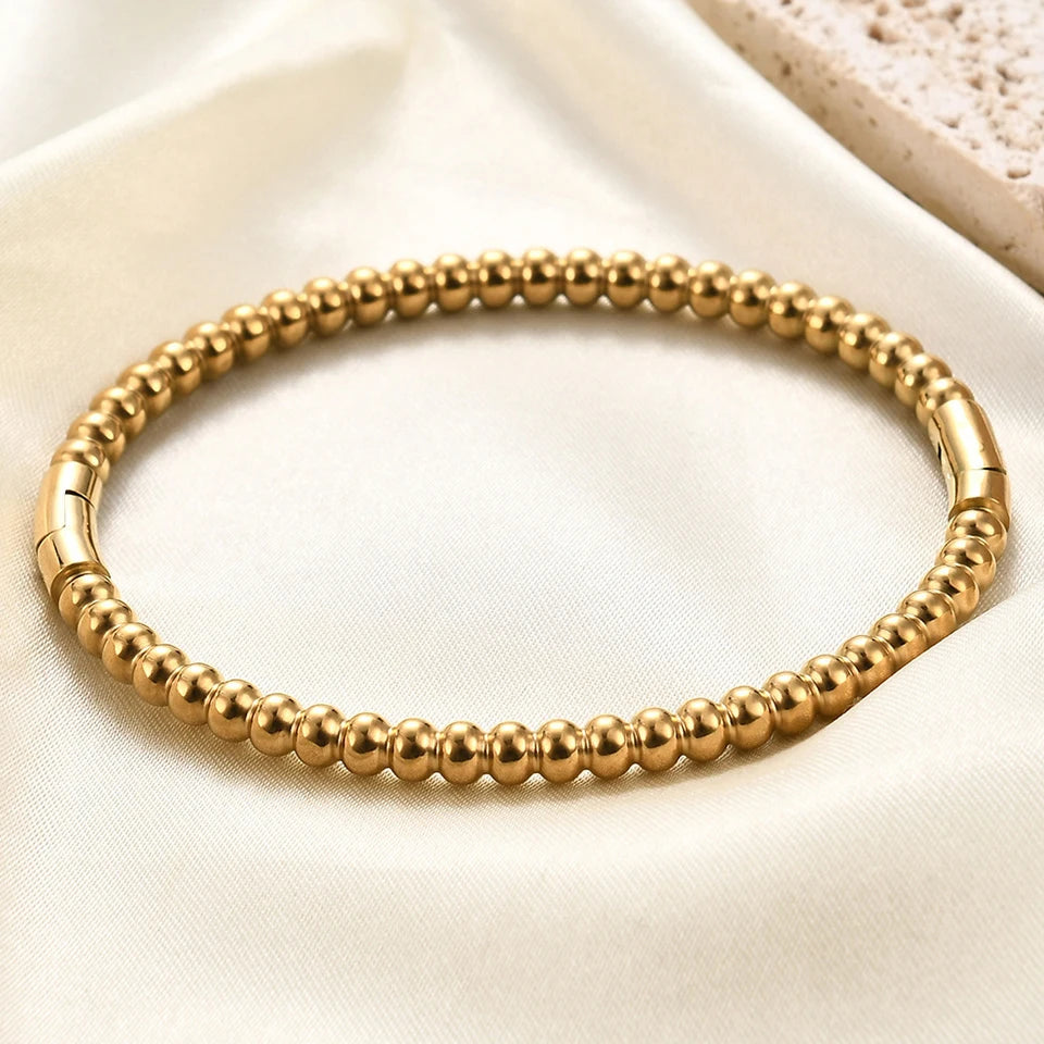 Stainless Steel Golden Bead Bracelet for Women Fashion Adjustable Chain Bracelets Daily Party Jewelry