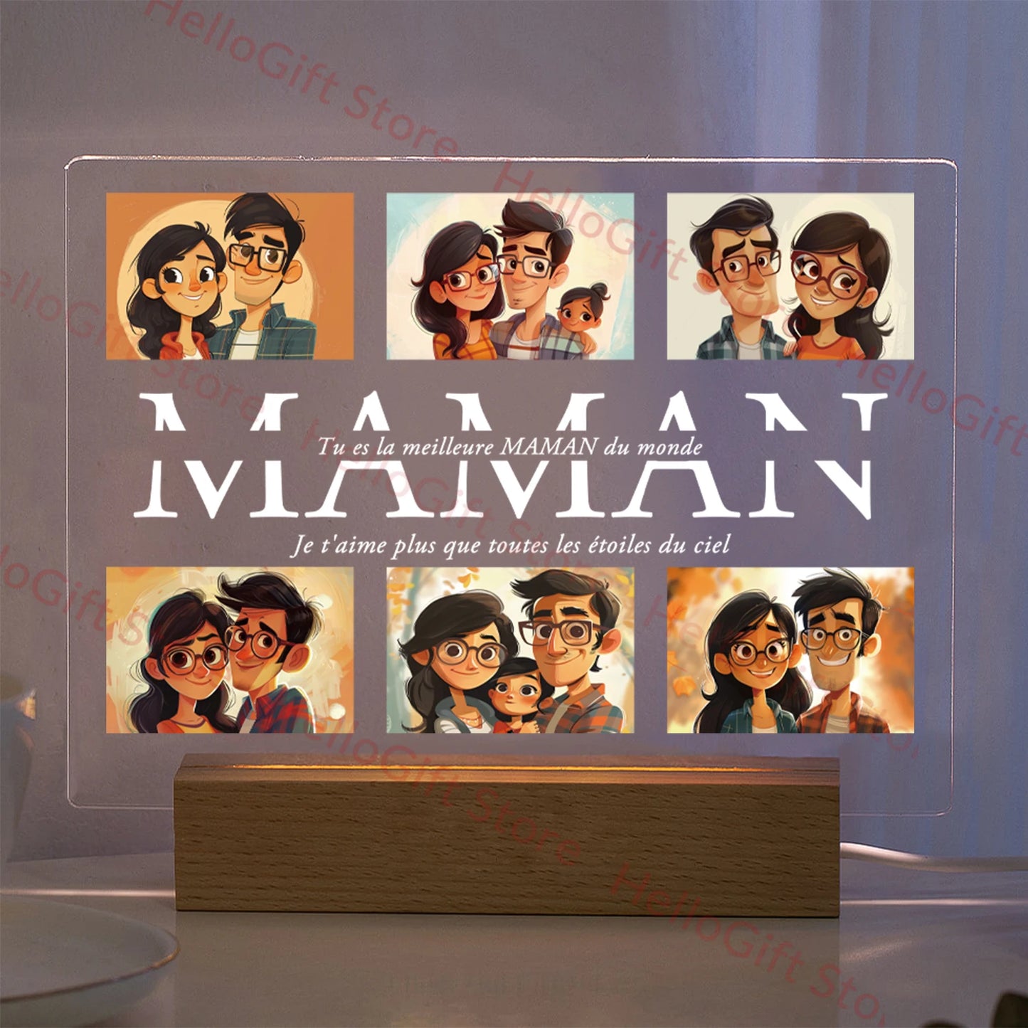Personalized Custom Photo Text 3D Acrylic Lamp Customized Bedroom Night Light for MOM DAD LOVE Family Birthday