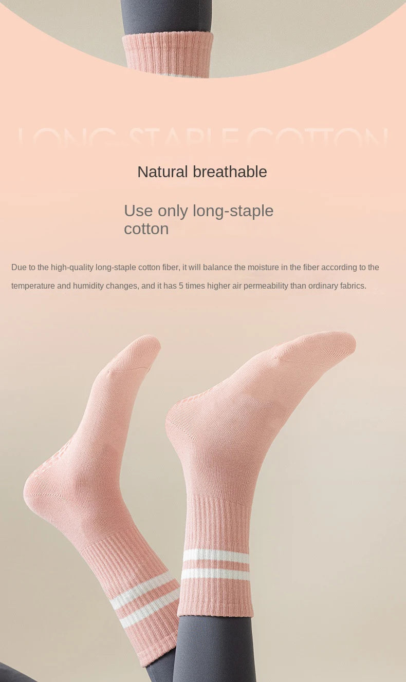 1 pair of women's yoga socks, skipping rope sports socks, Pilates indoor anti slip floor socks, double bar mid leg socks