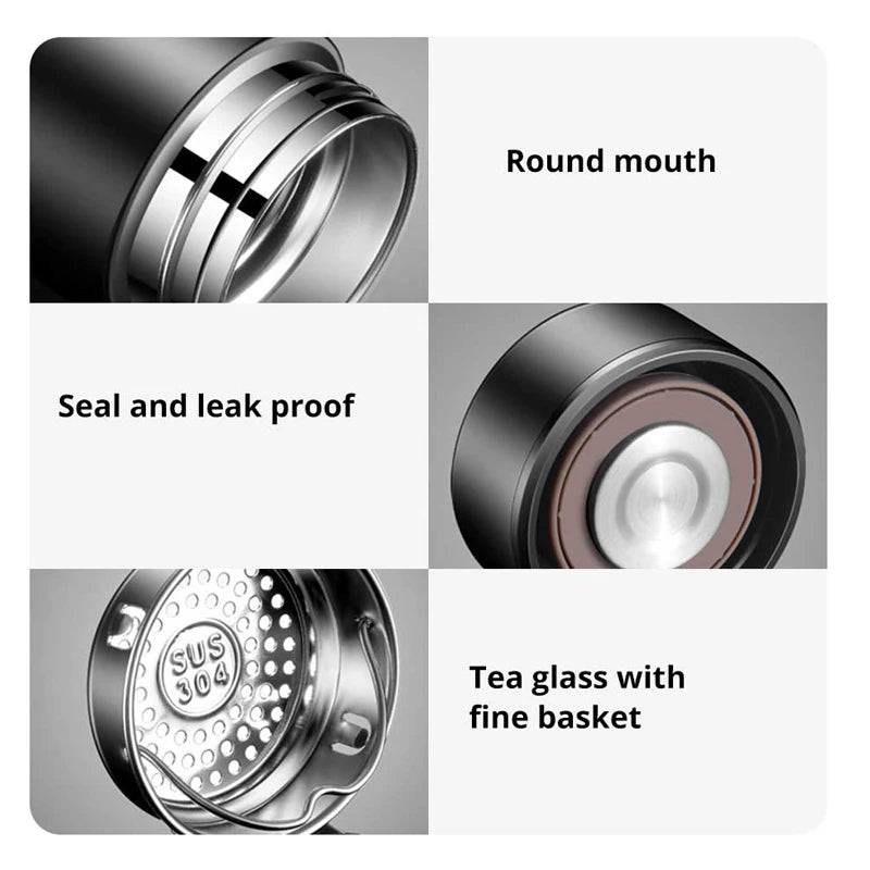 1pc 500ml Black Stainless Steel Creative Smart Thermos BottleTemperature Display Thermal Mug Male Female Portable Business Gift