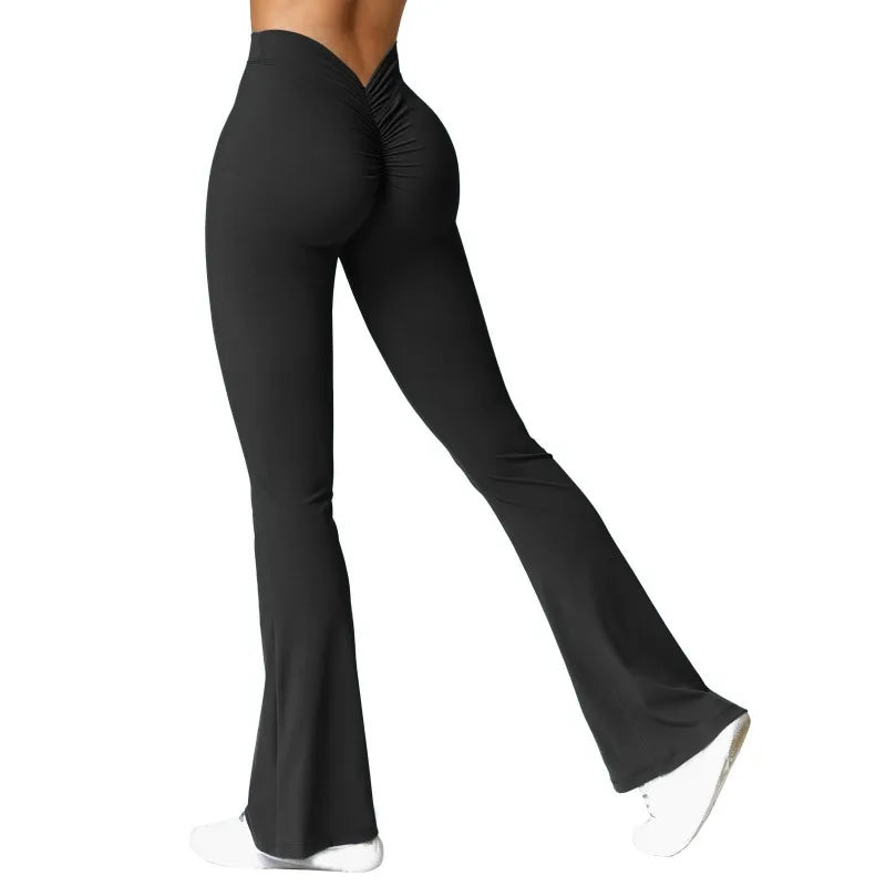 Micro Horn Leggings Women V-back Waist Sports Pants High Waist Push Up Butt Gym Pants Solid Slim Casual Leggings