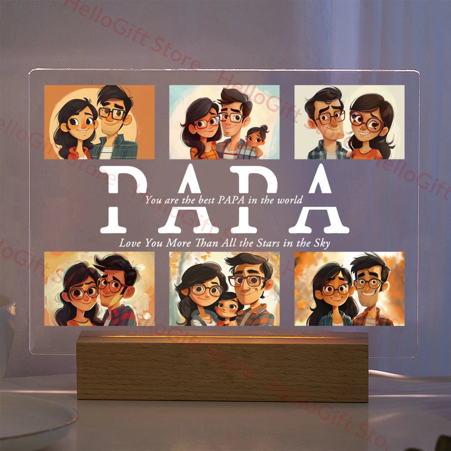Personalized Custom Photo Text 3D Acrylic Lamp Customized Bedroom Night Light for MOM DAD LOVE Family Birthday