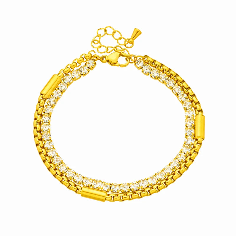 White Sparkling Zircon 2in1 Chains Bracelet