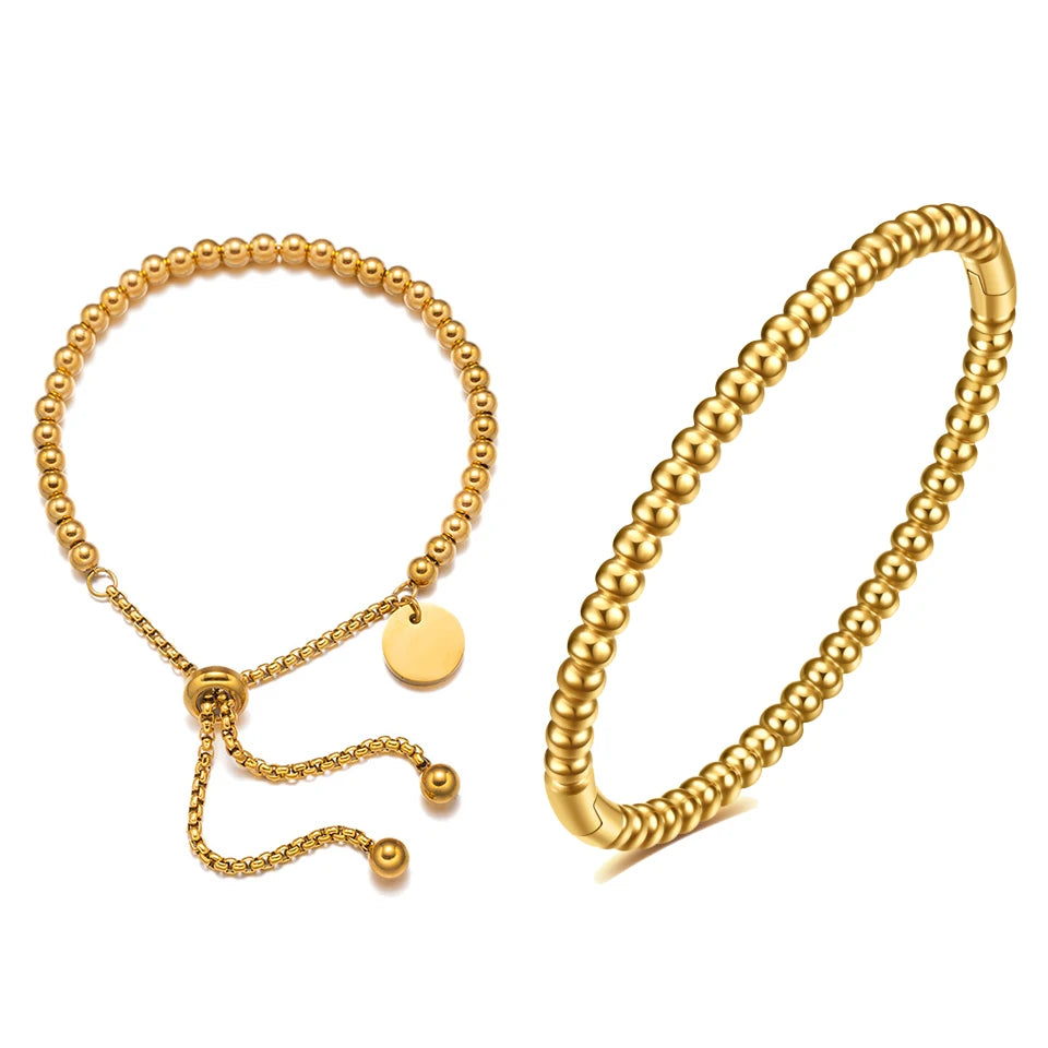 Stainless Steel Golden Bead Bracelet for Women Fashion Adjustable Chain Bracelets Daily Party Jewelry