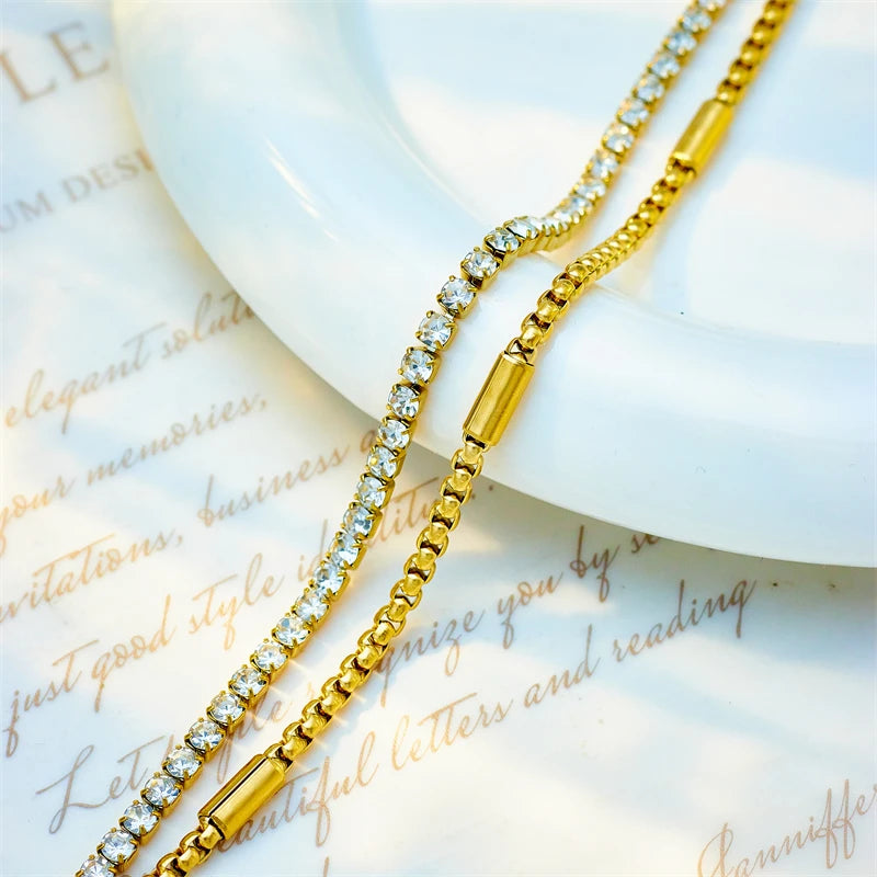 White Sparkling Zircon 2in1 Chains Bracelet