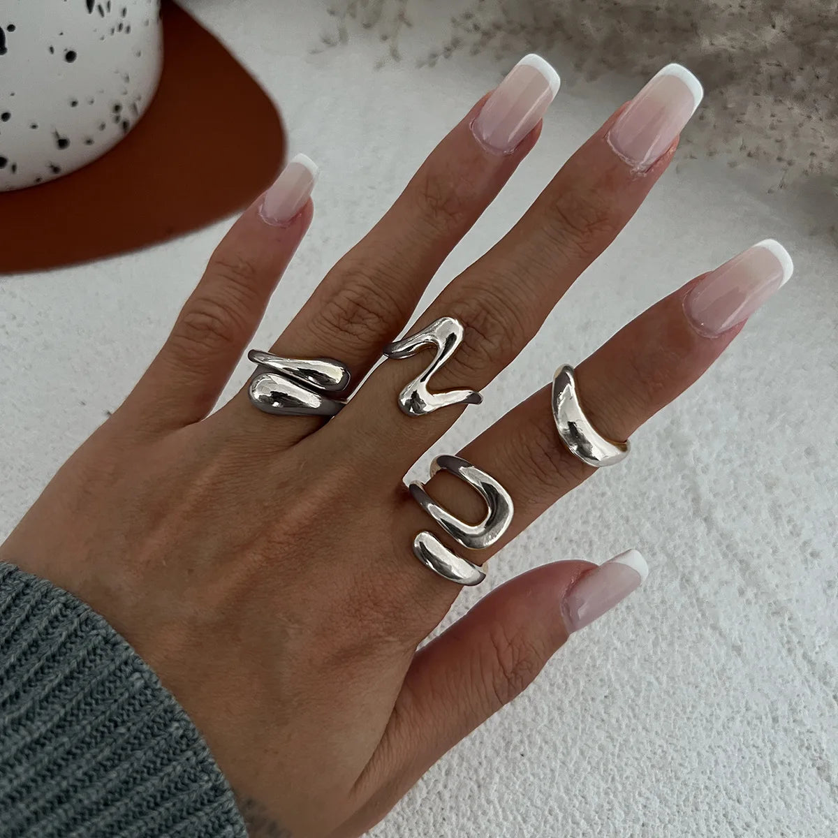 6 Style Geometric Metal Rings For Women Gold Silver Color Knuckle Joint Ring Set Jewelry