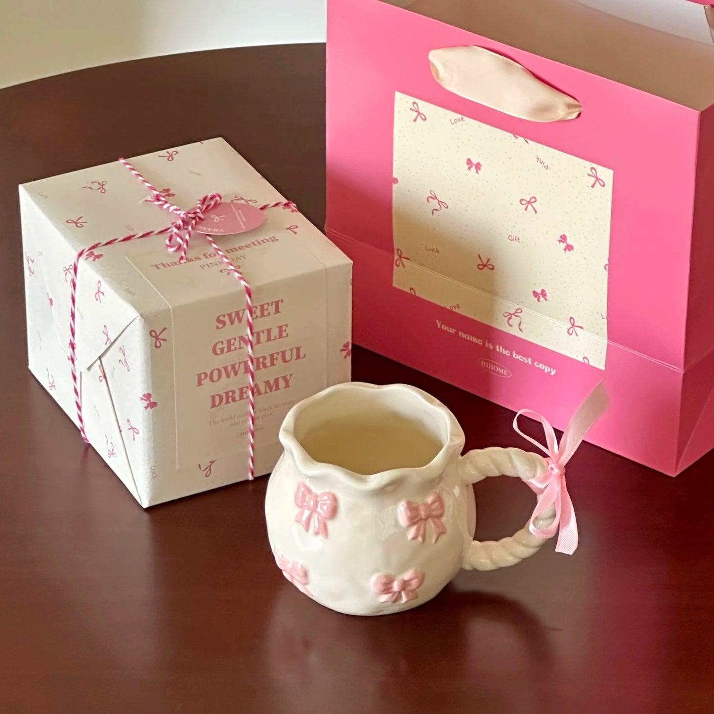 Handmade Irregular Mug, Pink Three-dimensional Bow Coffee Cup, Artistic Niche Mug Gift Ceramic Water Cup
