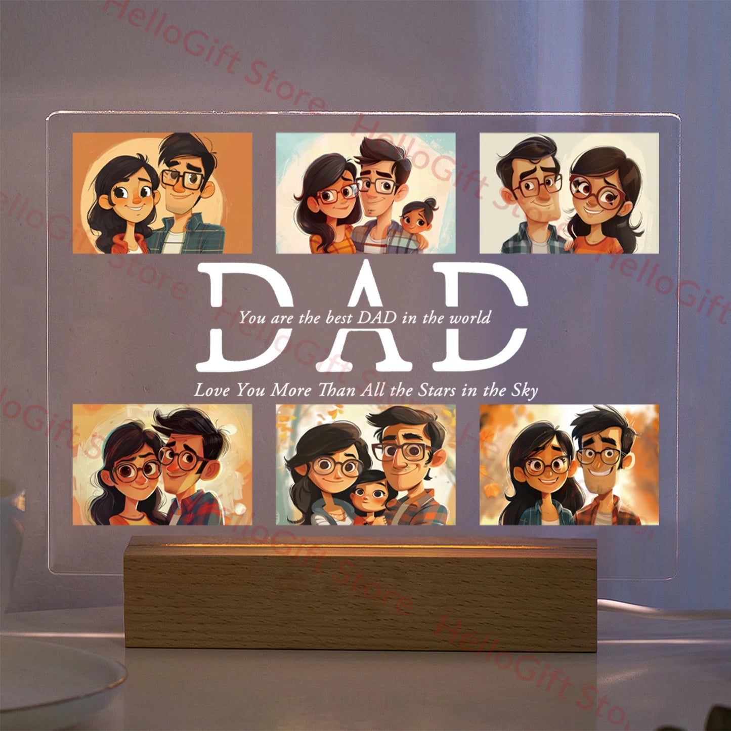 Personalized Custom Photo Text 3D Acrylic Lamp Customized Bedroom Night Light for MOM DAD LOVE Family Birthday
