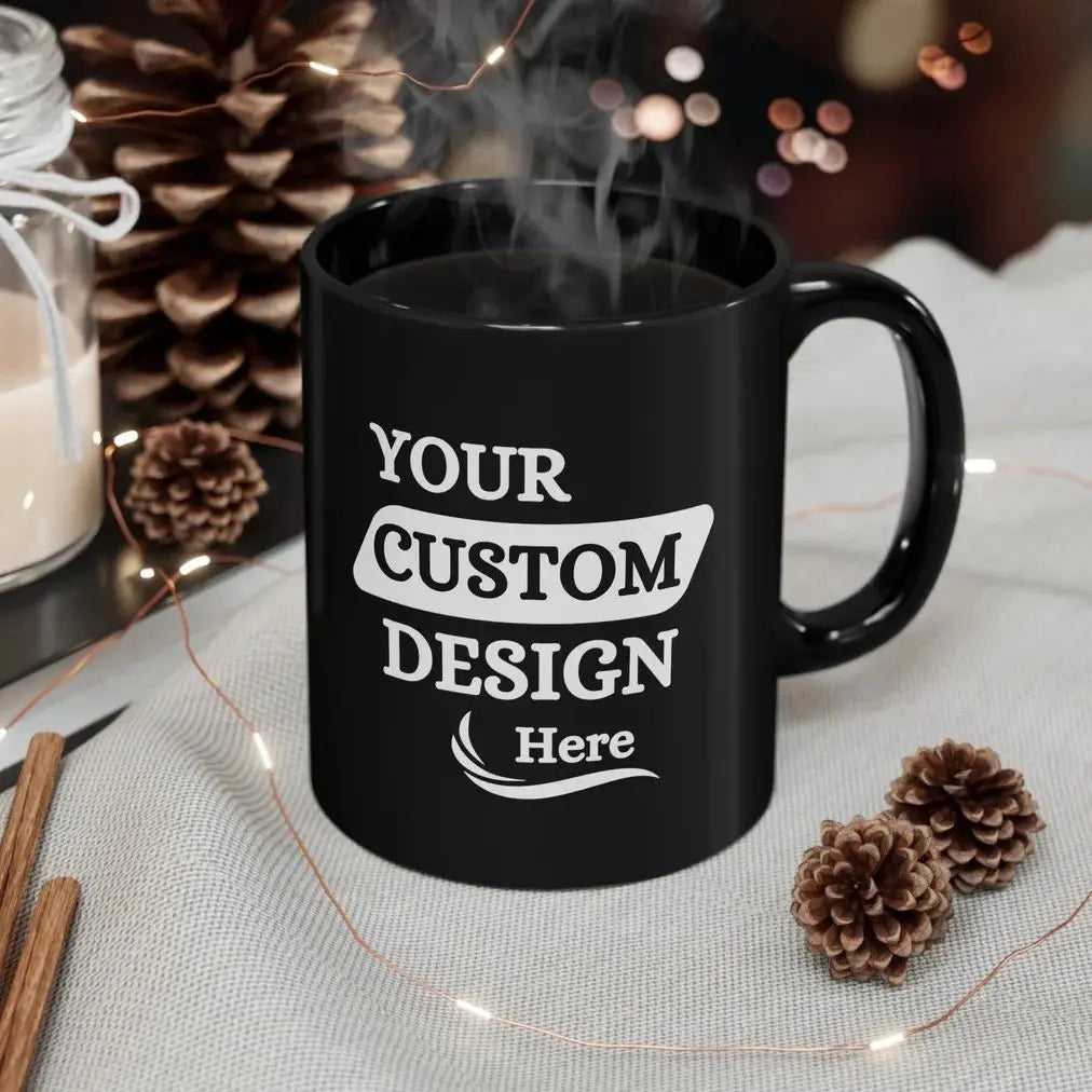 Custom Black Ceramic Mug 11oz – DIY Family Photo or Company Logo Personalized Cup