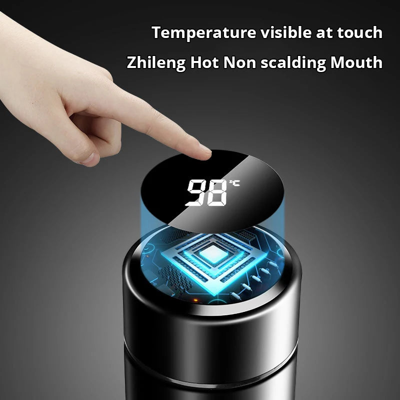 1pc 500ml Black Stainless Steel Creative Smart Thermos BottleTemperature Display Thermal Mug Male Female Portable Business Gift