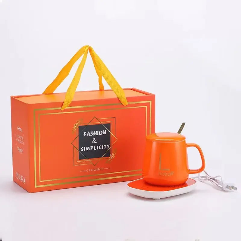 USB Recharge Warm Soup Cups Coffee Mug with Lid and Gift Box Storage Bag Set Ceramics Cup with Stainless Steel Spoon Coffee Cups