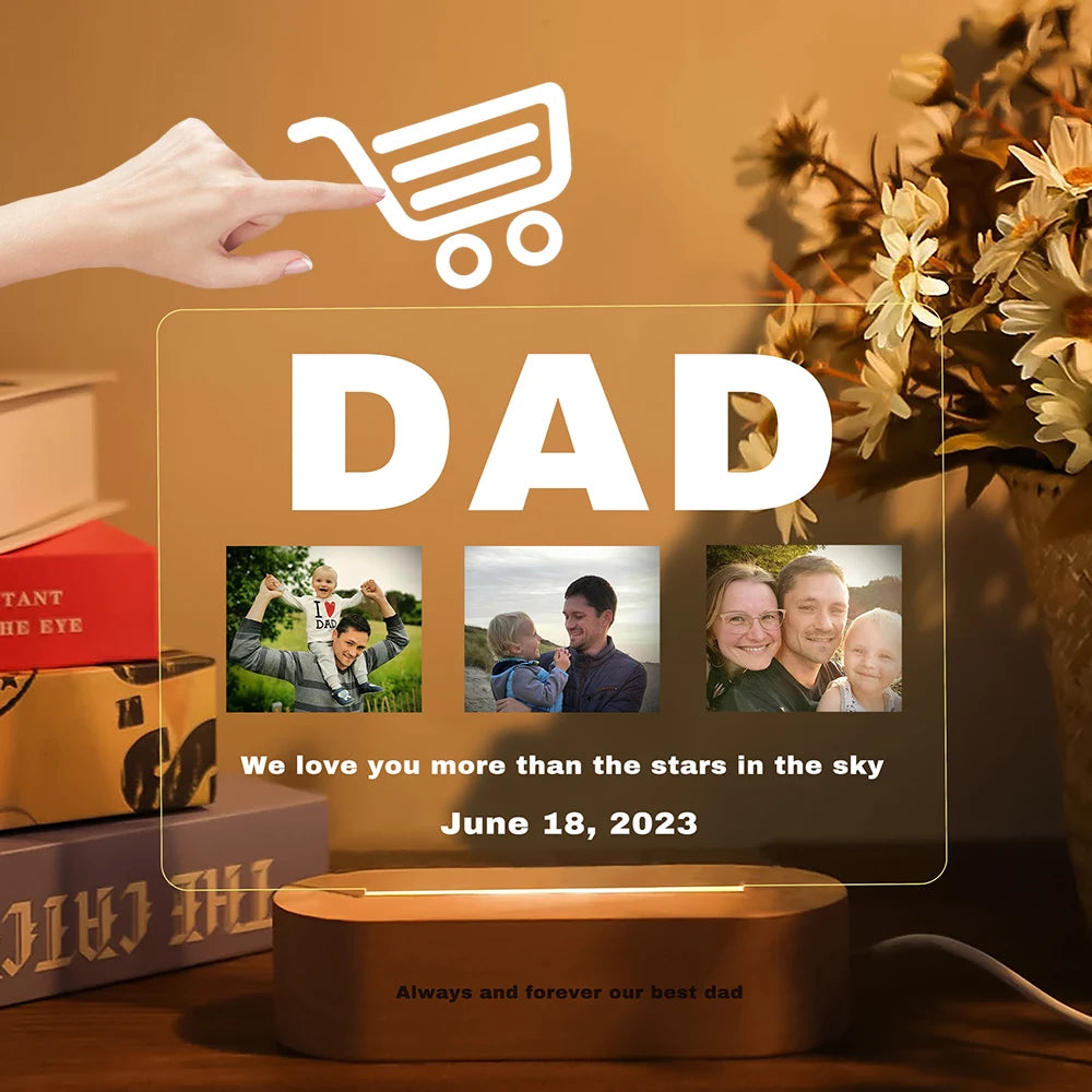 Custom Acrylic Lamp Personalized Photo Text Bedroom Night Light MOM DAD LOVE Friend Family Day Wedding Birthday Christmas Gift