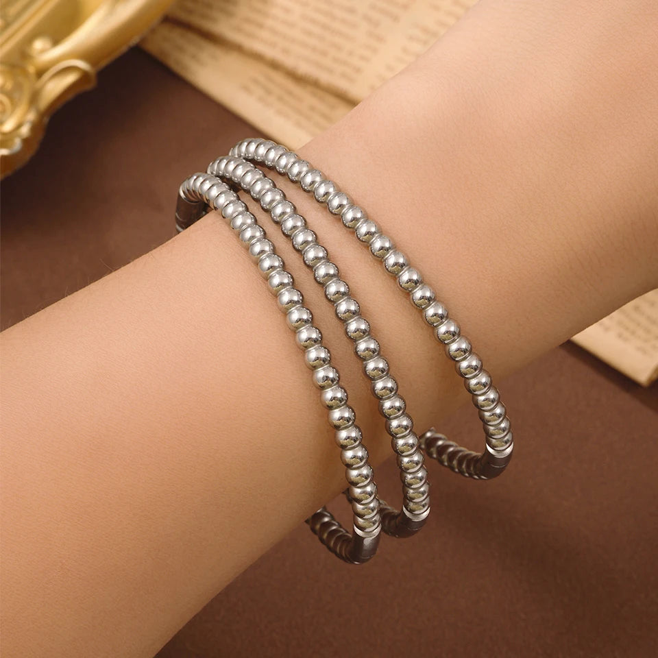 Stainless Steel Golden Bead Bracelet for Women Fashion Adjustable Chain Bracelets Daily Party Jewelry