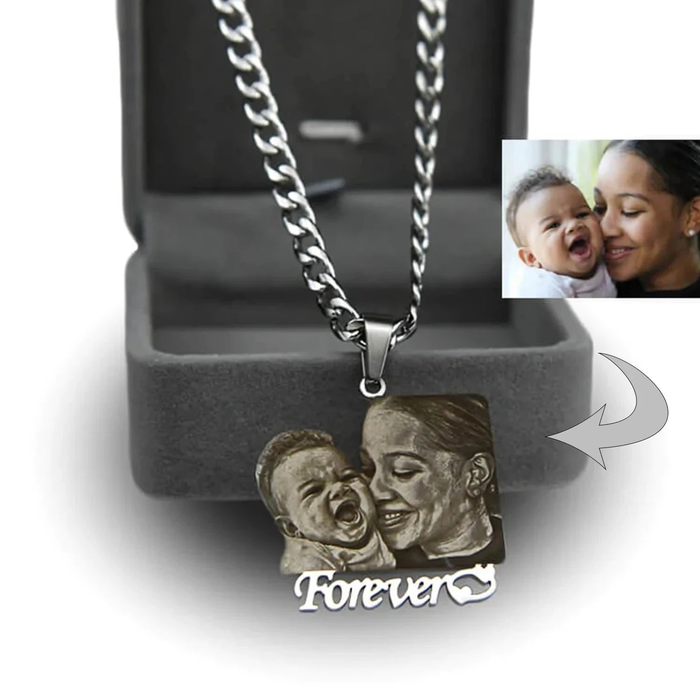 Personalized Gift Custom Photo Engraved Necklace Custom Photo Pendant Family Jewelry Gifts Free Jewelry box
