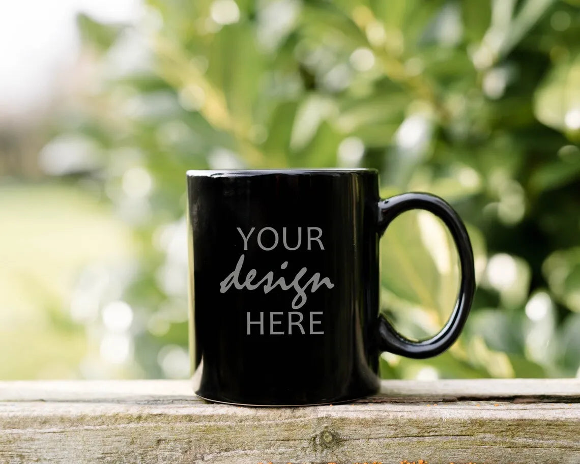Custom Black Ceramic Mug 11oz – DIY Family Photo or Company Logo Personalized Cup