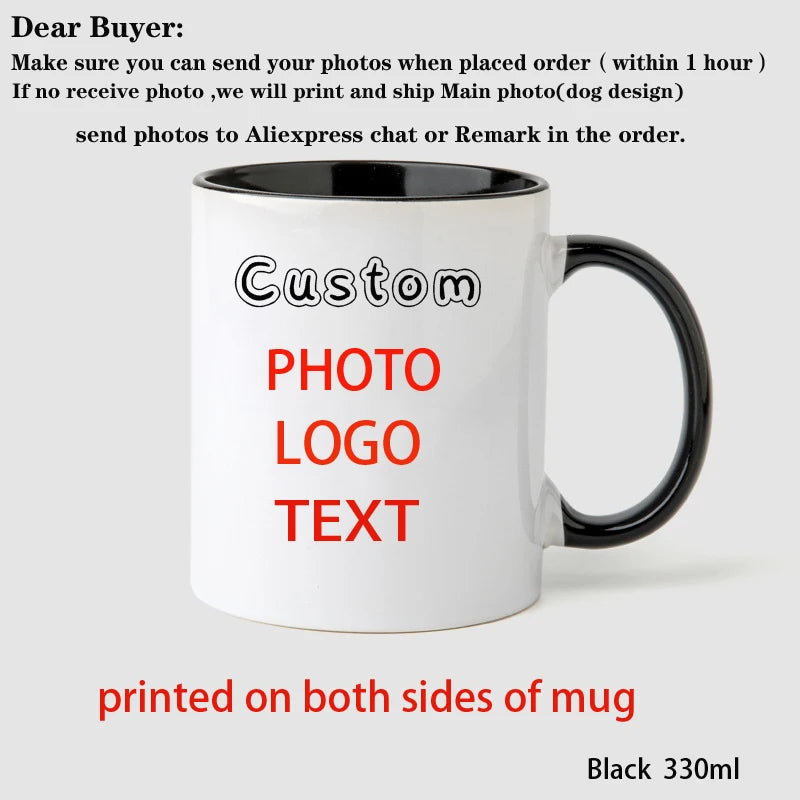 Personalized Photo Mug, Customize Family, Kids, Lovers, Logo, Text, Gift & Pets