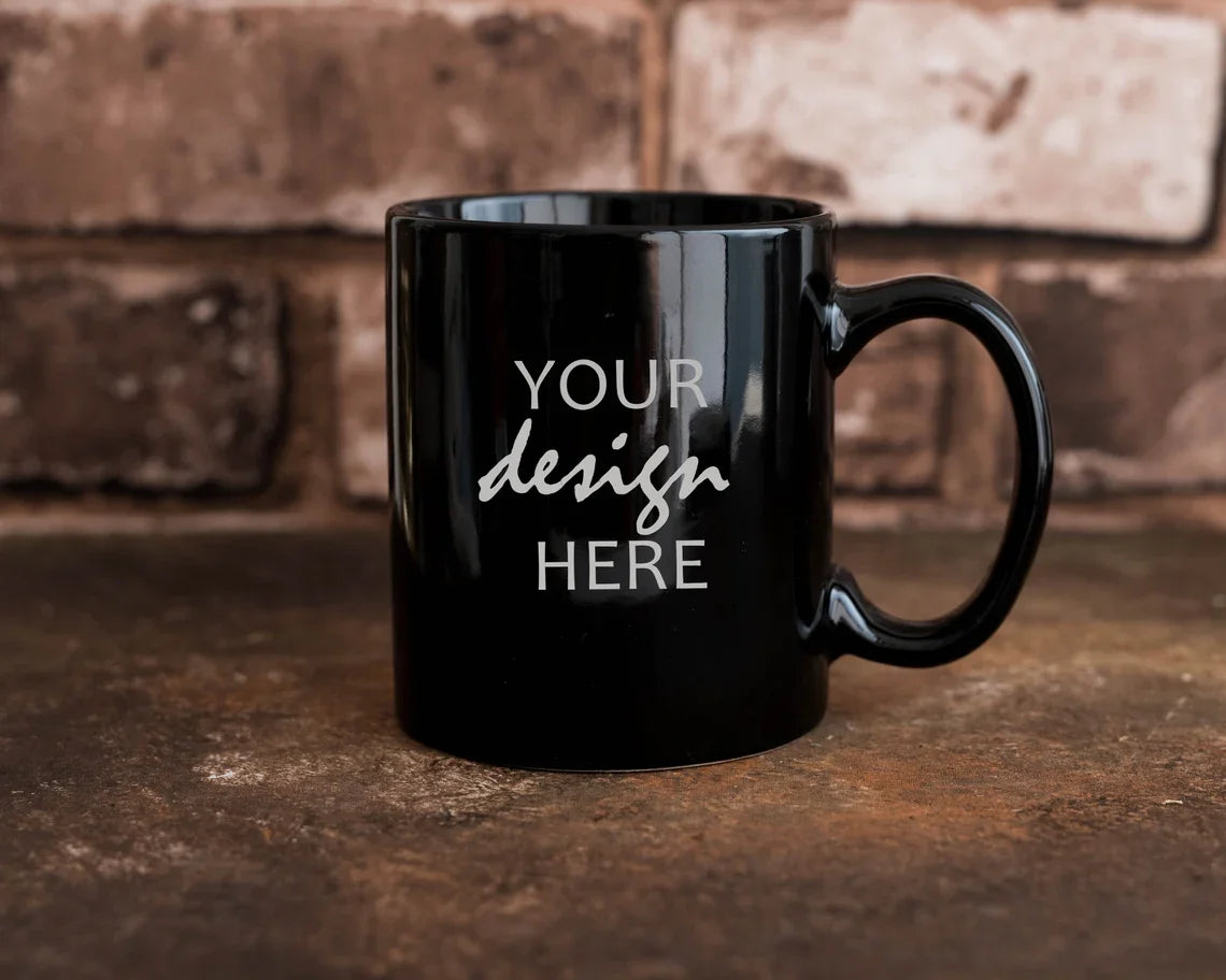 Custom Black Ceramic Mug 11oz – DIY Family Photo or Company Logo Personalized Cup