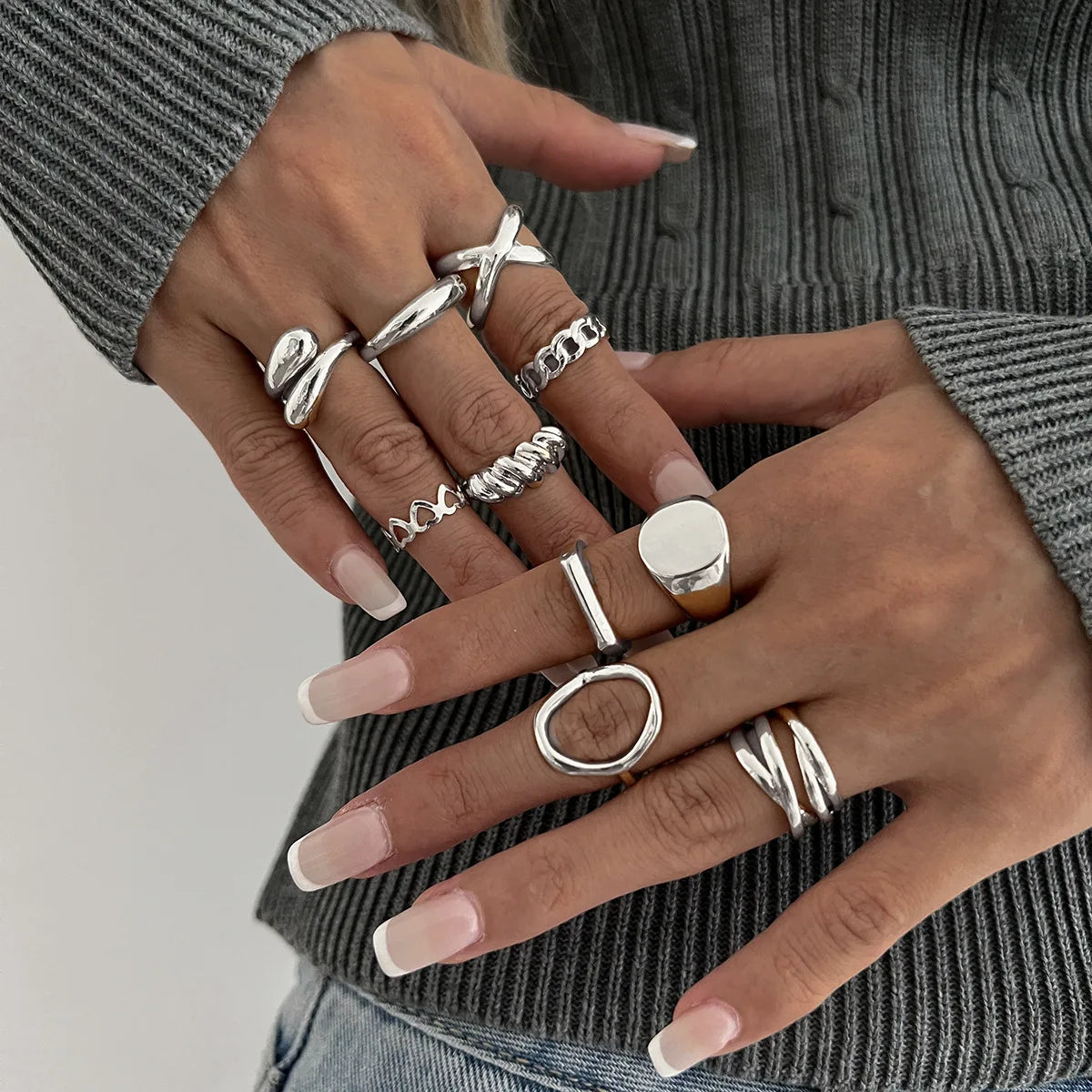 6 Style Geometric Metal Rings For Women Gold Silver Color Knuckle Joint Ring Set Jewelry