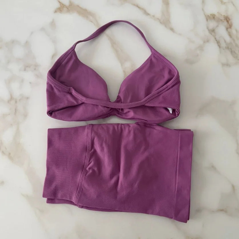 Impact Gym Set 2 Piece Women Strappy Yoga Bra Top Workout Scrunch Shorts Sports Suit Fitness Clothes