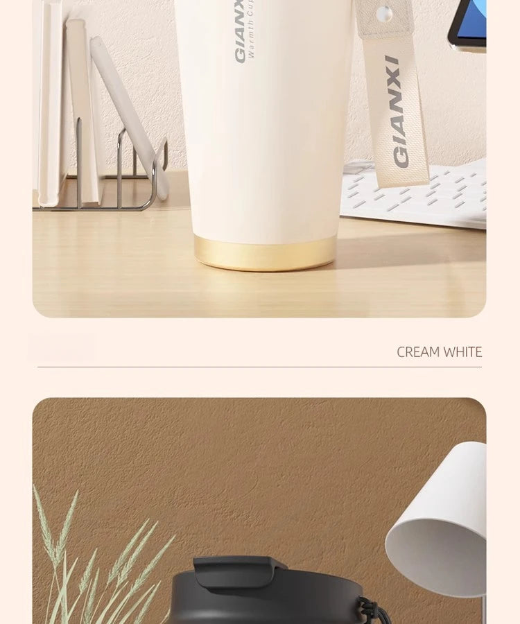 GIANXI Stainless Steel Coffee Thermos Cup Retro Woven Lanyard Portable Heavy Caliber Easy To Clean Coffee Cold Cup Coffee Cup