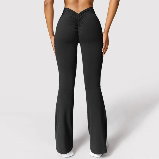 Micro Horn Leggings Women V-back Waist Sports Pants High Waist Push Up Butt Gym Pants Solid Slim Casual Leggings