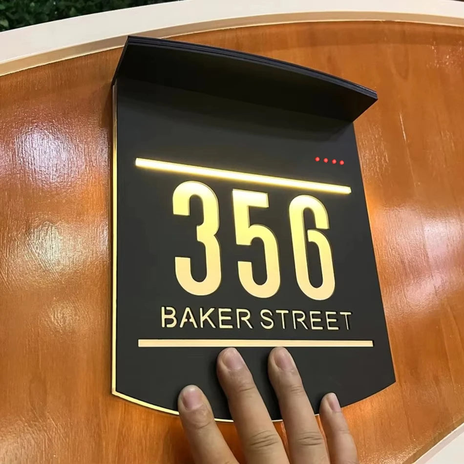 Personalized Exterior Solar House Sign Acrylic Plaque Led Customized Address Plaque Outdoor Street Name Solar House Number Sign