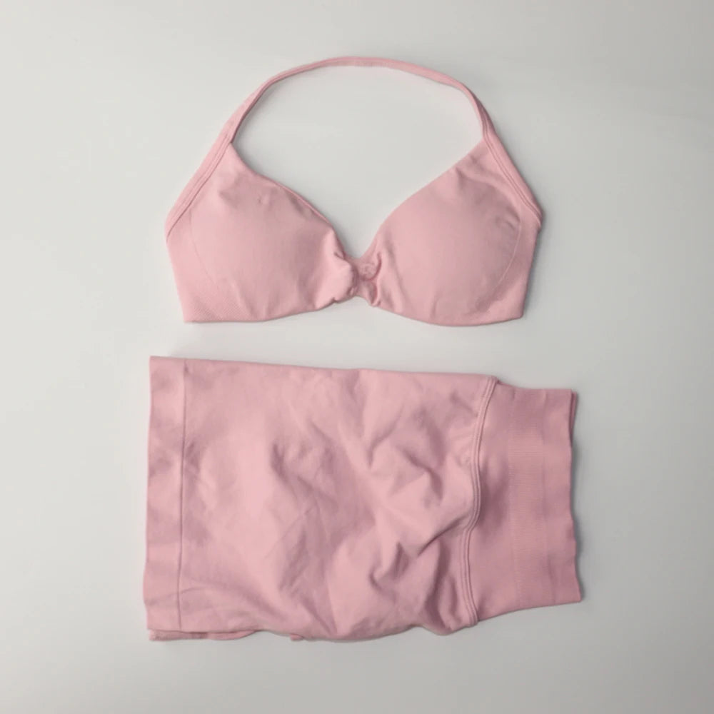 Impact Gym Set 2 Piece Women Strappy Yoga Bra Top Workout Scrunch Shorts Sports Suit Fitness Clothes