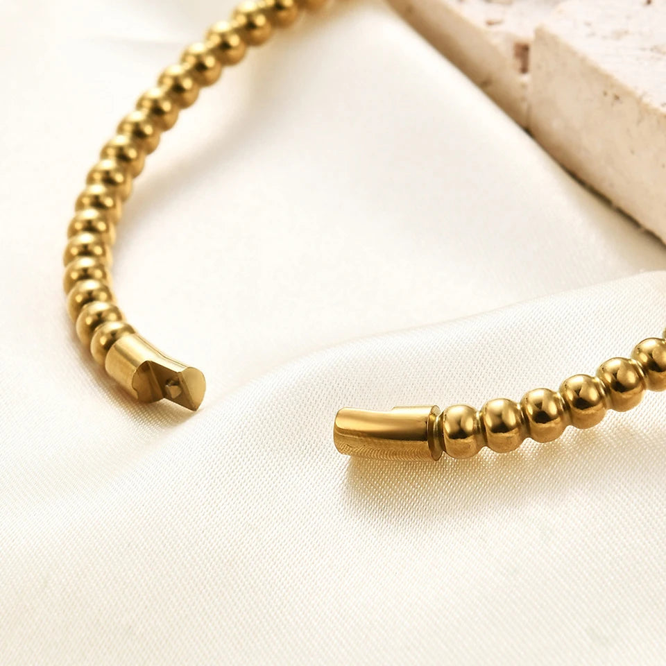 Stainless Steel Golden Bead Bracelet for Women Fashion Adjustable Chain Bracelets Daily Party Jewelry