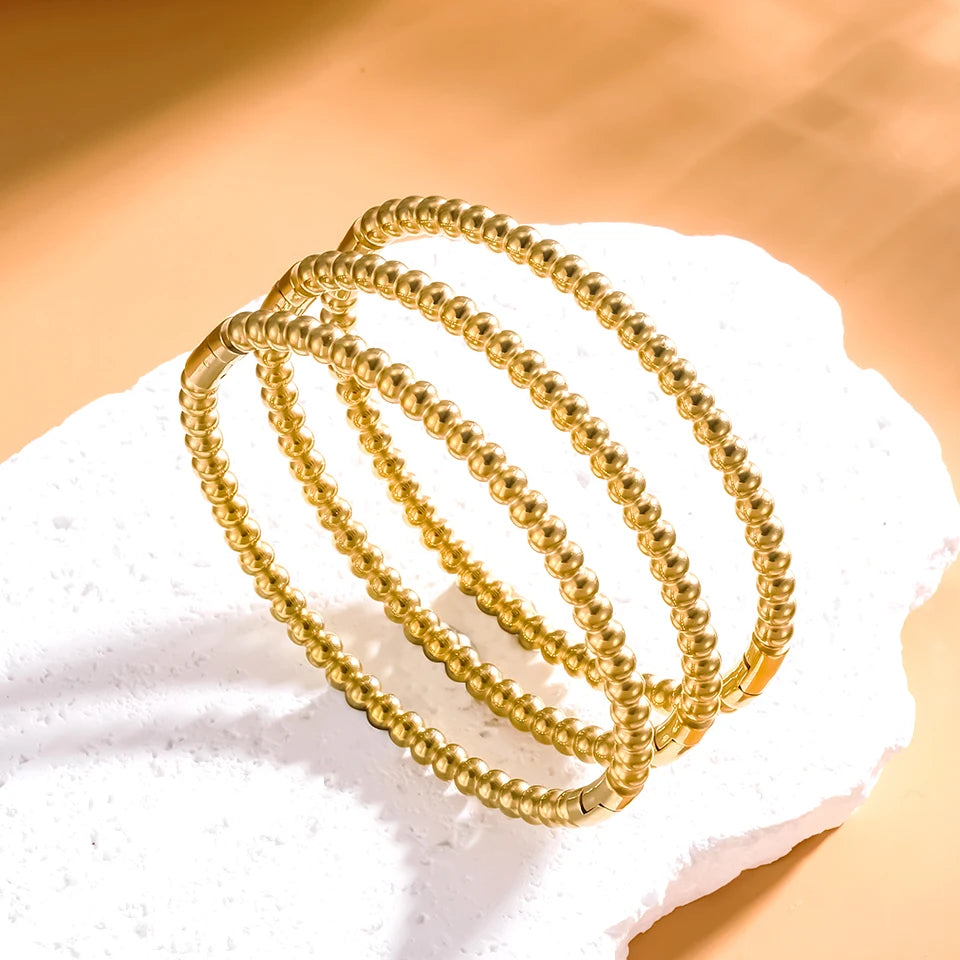 Stainless Steel Golden Bead Bracelet for Women Fashion Adjustable Chain Bracelets Daily Party Jewelry