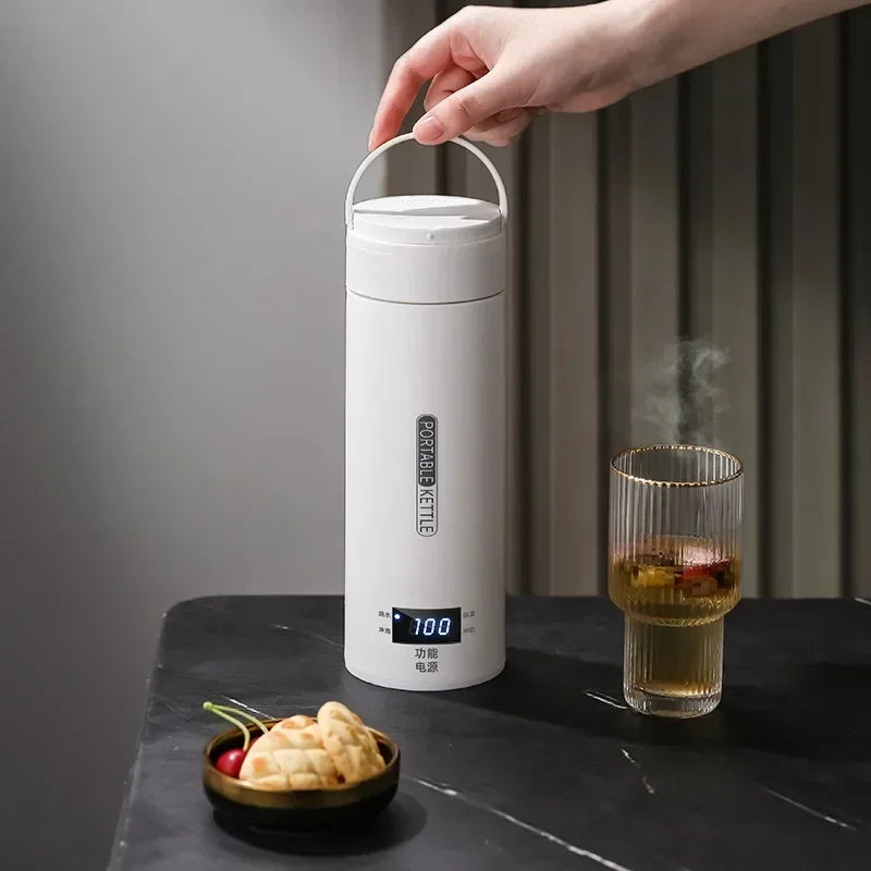 Portable Electric Travel Kettle – 500ml Anti-Scald Thermal Bottle for Tea & Coffee with English Menu