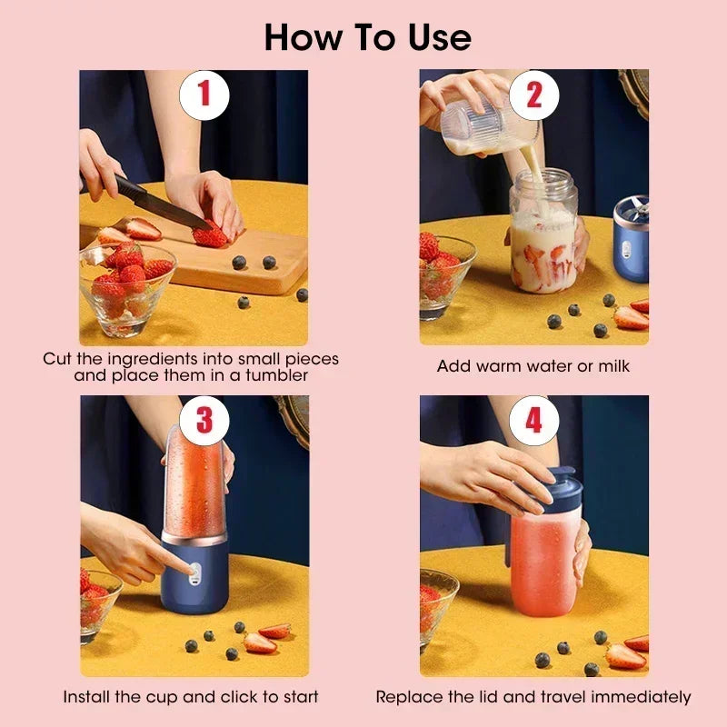 Portable Electric Juicer Cup 400ML – USB Rechargeable Wireless Fruit Blender | Automatic Smoothie Maker