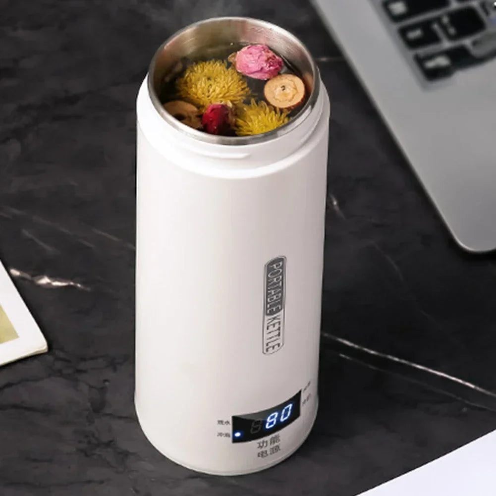 Portable Electric Travel Kettle – 500ml Anti-Scald Thermal Bottle for Tea & Coffee with English Menu
