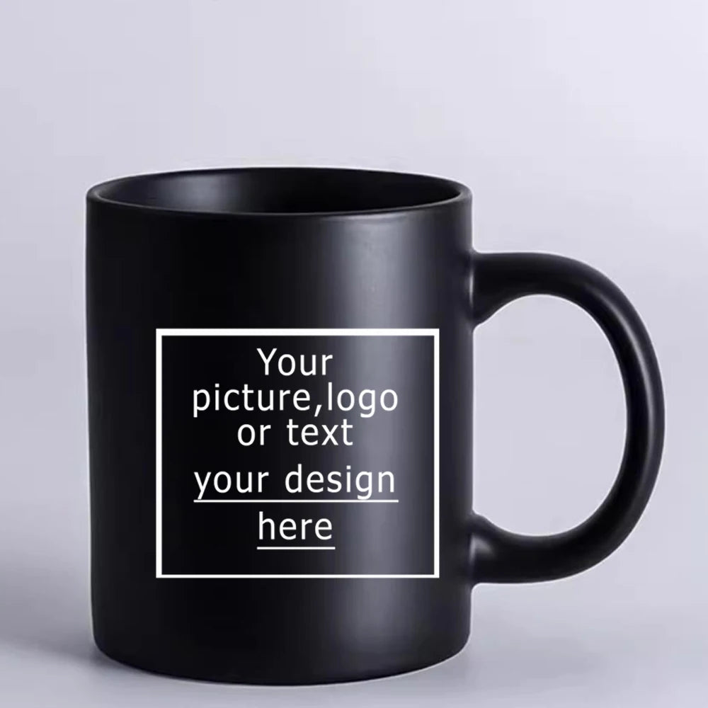 Custom Black Ceramic Mug 11oz – DIY Family Photo or Company Logo Personalized Cup