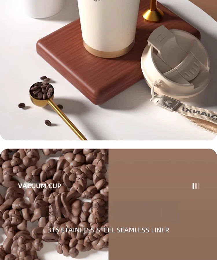 GIANXI Stainless Steel Coffee Thermos Cup Retro Woven Lanyard Portable Heavy Caliber Easy To Clean Coffee Cold Cup Coffee Cup